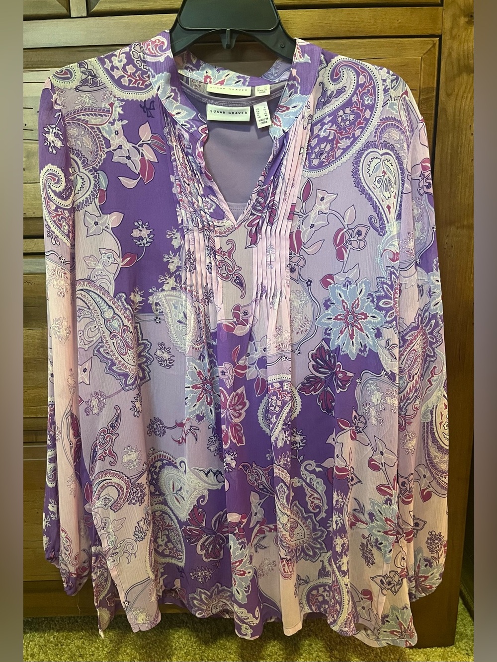 Susan Graver 2 Piece Purple and Pink Paisley Tunic and Tank Set Size L
